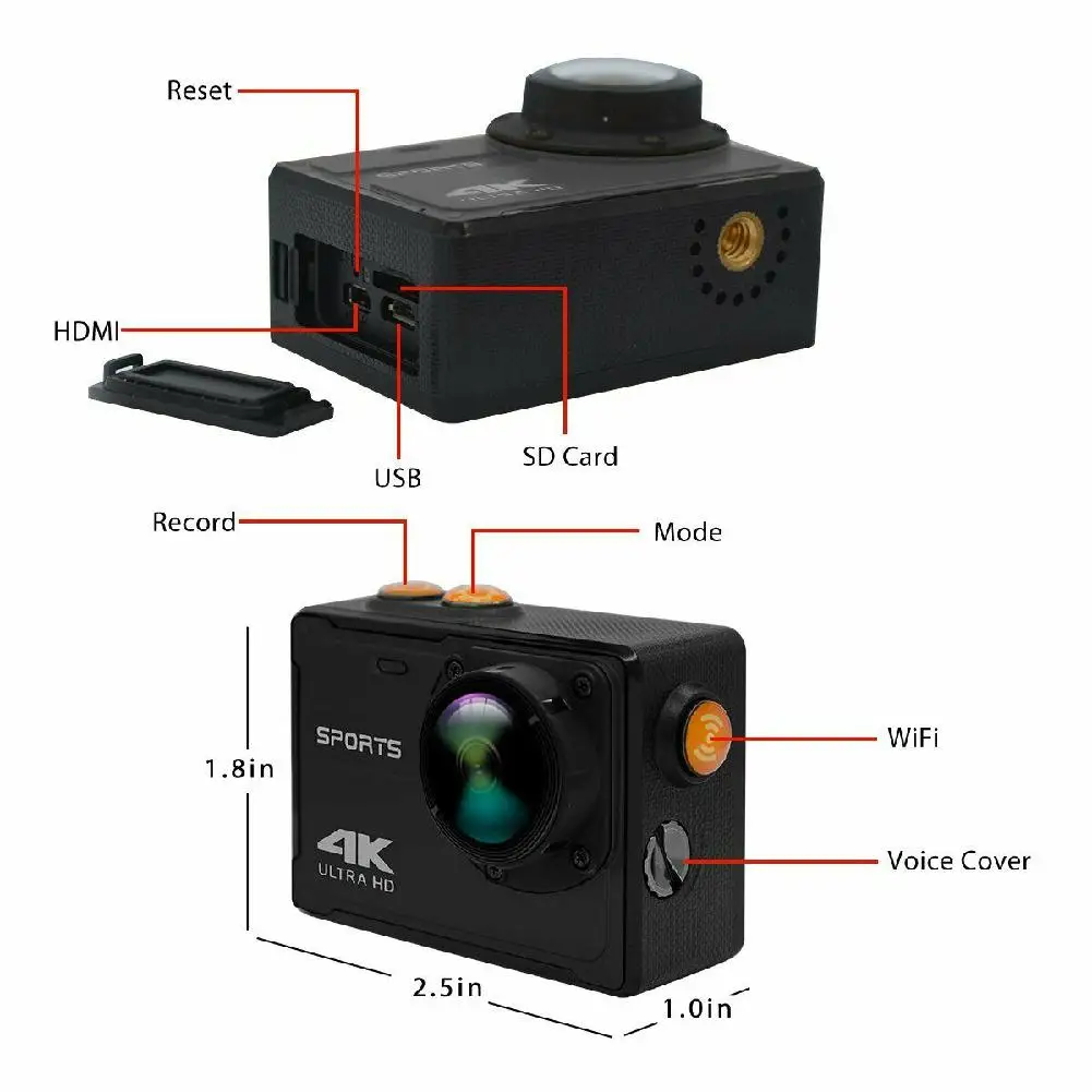 Для 4K WiFi видеокамеры Pro экшн-камера водонепроницаемая DV Спортивная камера Подводный комплект Спортивная камера с велосипедным креплением r25