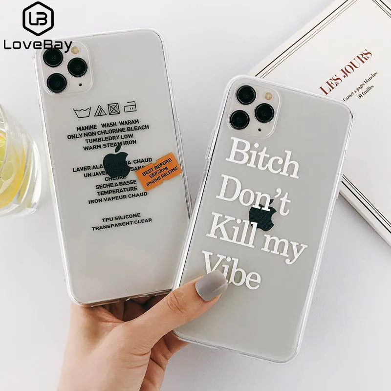 

Lovebay Silicone Transparent Label Letters Phone Case For iPhone 11 Pro Max X XR Xs Max 6 6s 7 8 Plus Soft TPU Clear Back Cover