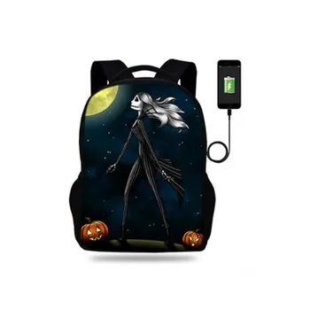 

17inch Nightmare Before Christmas USB charge backpack Kids Mens Children School Bag For teenager Boys&Girls Travel backpack