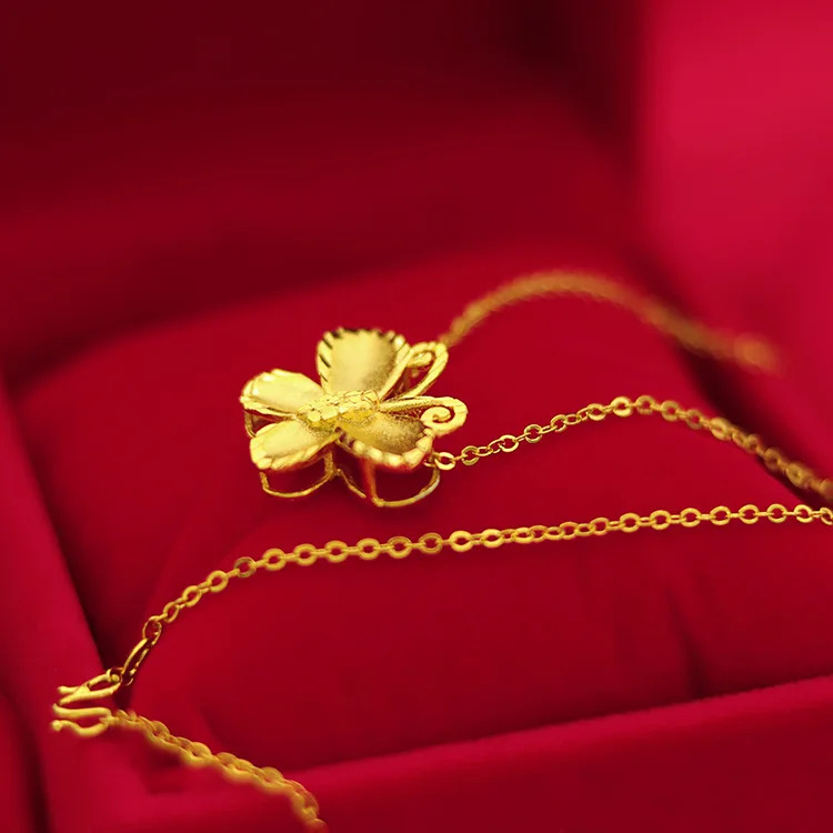 Necklace for Women Yellow Gold Color Butterfly Pendant Short Clavicle Chain Choker Engagement Anniversary Jewelry Birthday Gifts