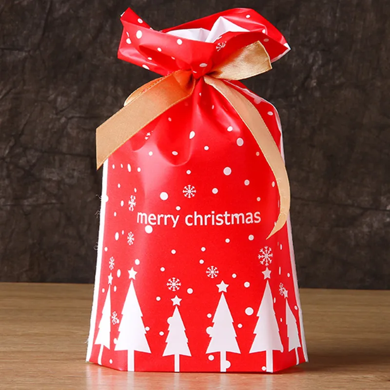 red tree bags 10 шт сумка для подарков Санта-Клауса Конфета мешок Снежинка хрустящая сумка на шнурке рождественские украшения для дома подарки на год - Цвет: red tree bags