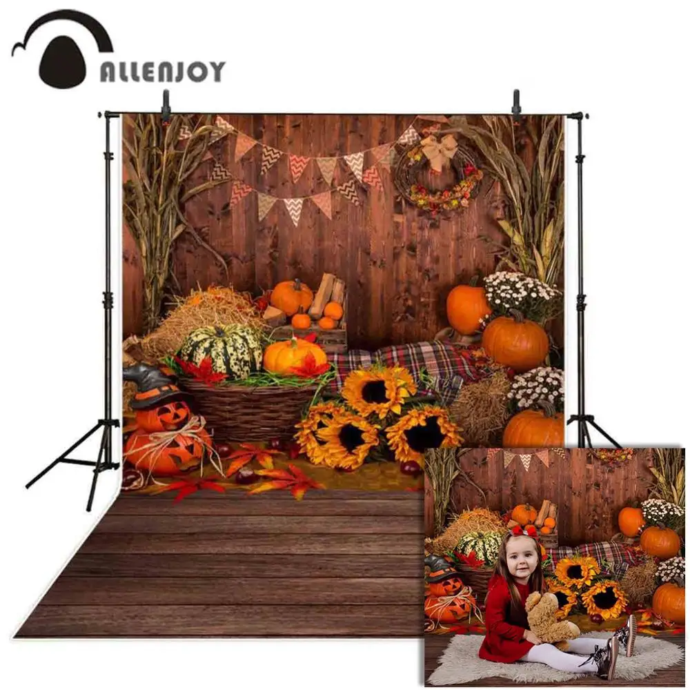 Allenjoy фотография осень фон Фотофон Хэллоуин осень Тыква сарай дерево ребенок сено Подсолнух фон фотостудия