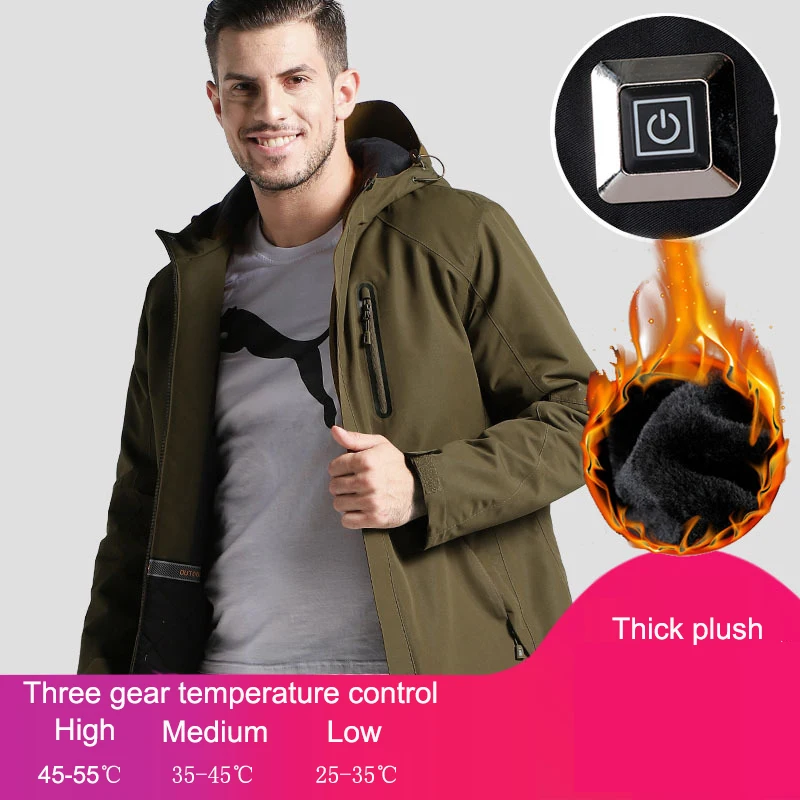 Ski Jacket Men Women Winter Warm Smart USB Heating Jacket Outdoor Waterproof Windbreaker Camping Climbing Trekking Hiking Jacket - Цвет: Men  Coffee