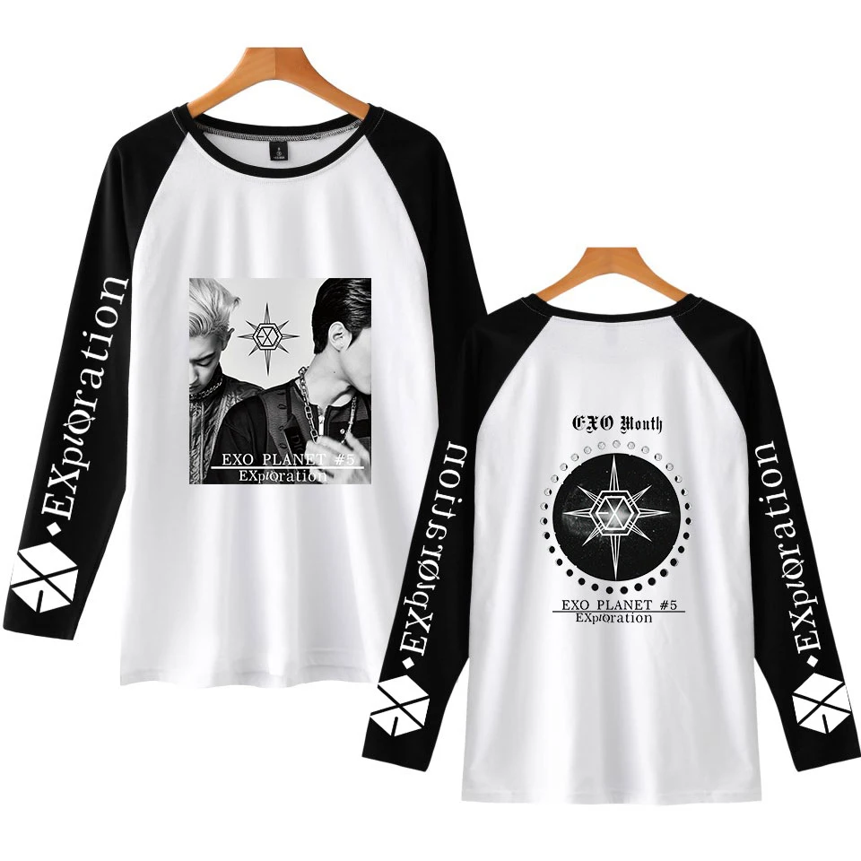 Горячая EXO PLANET#5 Футболка Harajuku с длинным рукавом и принтом для женщин EXO PLANET#5 Футболка Высокое качество Новые повседневные футболки с круглым вырезом