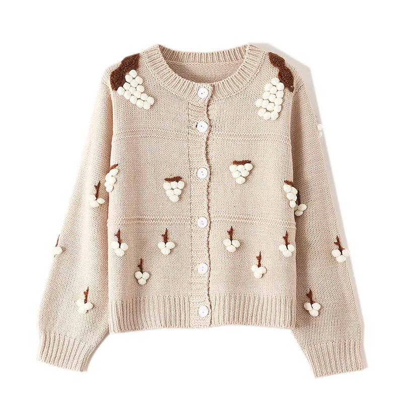 Hand Made Hair Ball Knitted Sweater Women Winter Long Sleeve Female Jumper Casual Lady Pull Femme Embroidery |