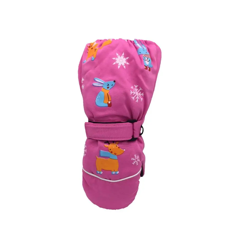Детские лыжные перчатки, защита от ветра и водонепроницаемые трехслойные теплые перчатки Профессиональный сноуборд перчатки для активного отдыха - Цвет: Hot Pink