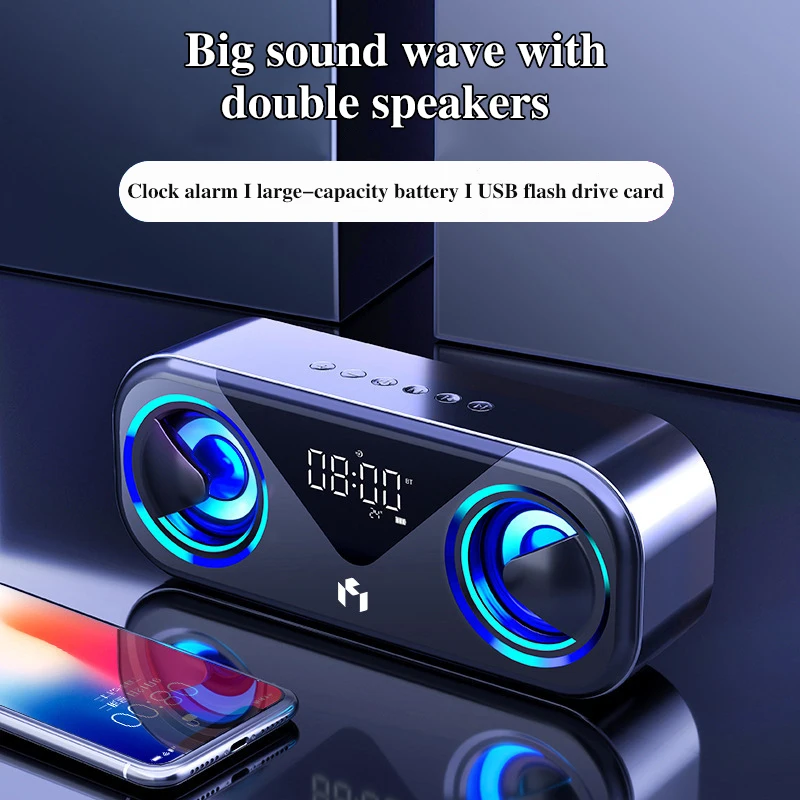 Bluetooth Dual Alarm Clock with Colorful LED Light Temperature Display USB Subwoofer Speaker Support FM Radio/U Disk/TF Card | Дом и сад