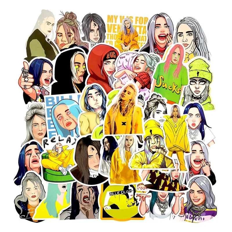 50 шт./компл. Американский женщинам певицам Billie Eilish мультфильм Водонепроницаемый Стикеры для катания на скейтборде Скрап багажник мобильный телефон игрушка "сделай сам"