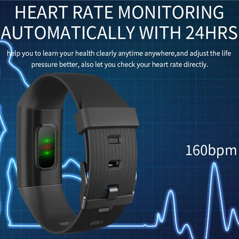 BINSSAW  Smart Watch Blood Pressure IP67 Waterproof Fitness Tracker Heart Rate Monitor 1.14inch Color Screen Sport Band Miband 3