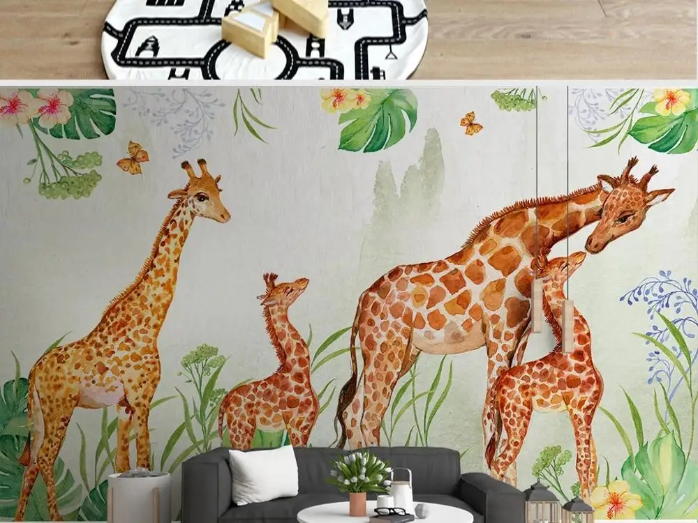 

TV back wall decor deep 5D embossedCustom large mural 3D wallpaper Nordic cartoon creative fawn baby child bedroom mural