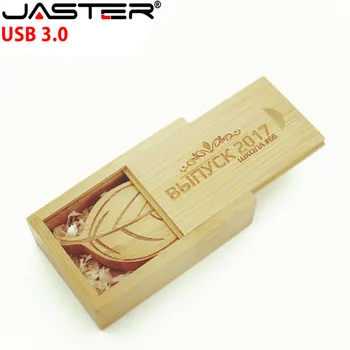 

JASTER USB 3.0 (over 10 PCS free LOGO) wooden leaf + packing box usb flash drive Memory stick pendriver 8GB 16GB 32GB 64GB gift