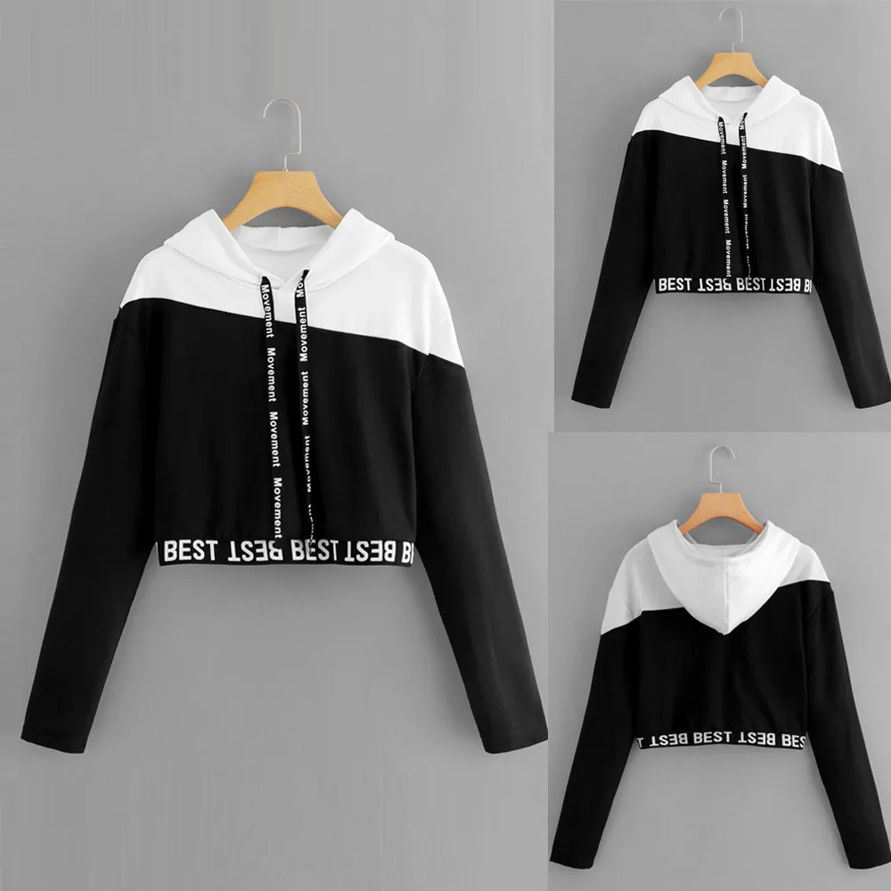 

JAYCOSIN Sweatshirt Women Black Letters Long Sleeve Hoodie Sweatshirt Pullover Tops Harajuku Blouse Hoodies Cropped S-XL Z0802
