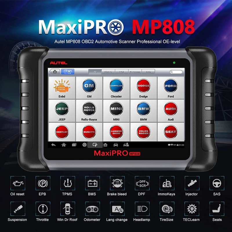 Autel MaxiPRO MP808 диагностический инструмент OBD2 Профессиональный OE-level OBDII диагностический инструмент ключ кодирования PK autel DS808 DS708 MS906 Pro