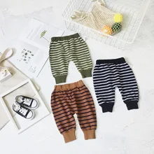 Осенняя детская одежда в Корейском стиле для мужчин и женщин; детские брюки из чистого хлопка; детские вязаные свободные шаровары в полоску; детские брюки