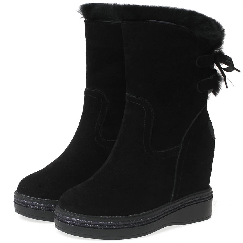 Botines de alto con cuña oculta para de auténtica con punta redonda, cálidos, informales, Invierno|Botas de nieve| - AliExpress