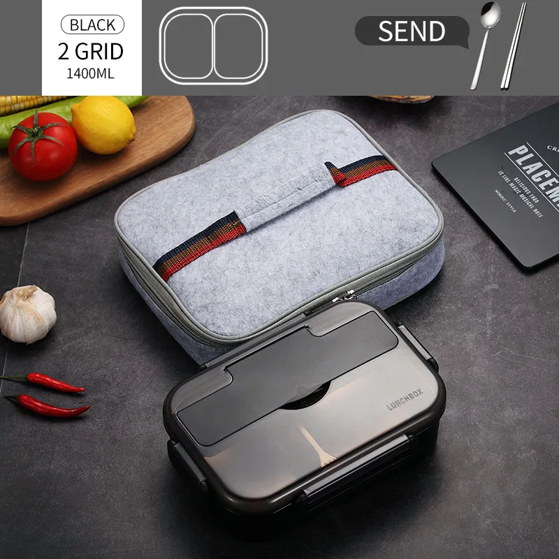 2 Grid Black And Bag WORTHBUY японский детский Ланч-бокс с отделениями 304 из нержавеющей стали, Бенто-бокс для детский пищевой контейнер с столовыми приборами - Цвет: 2 Grid Black And Bag