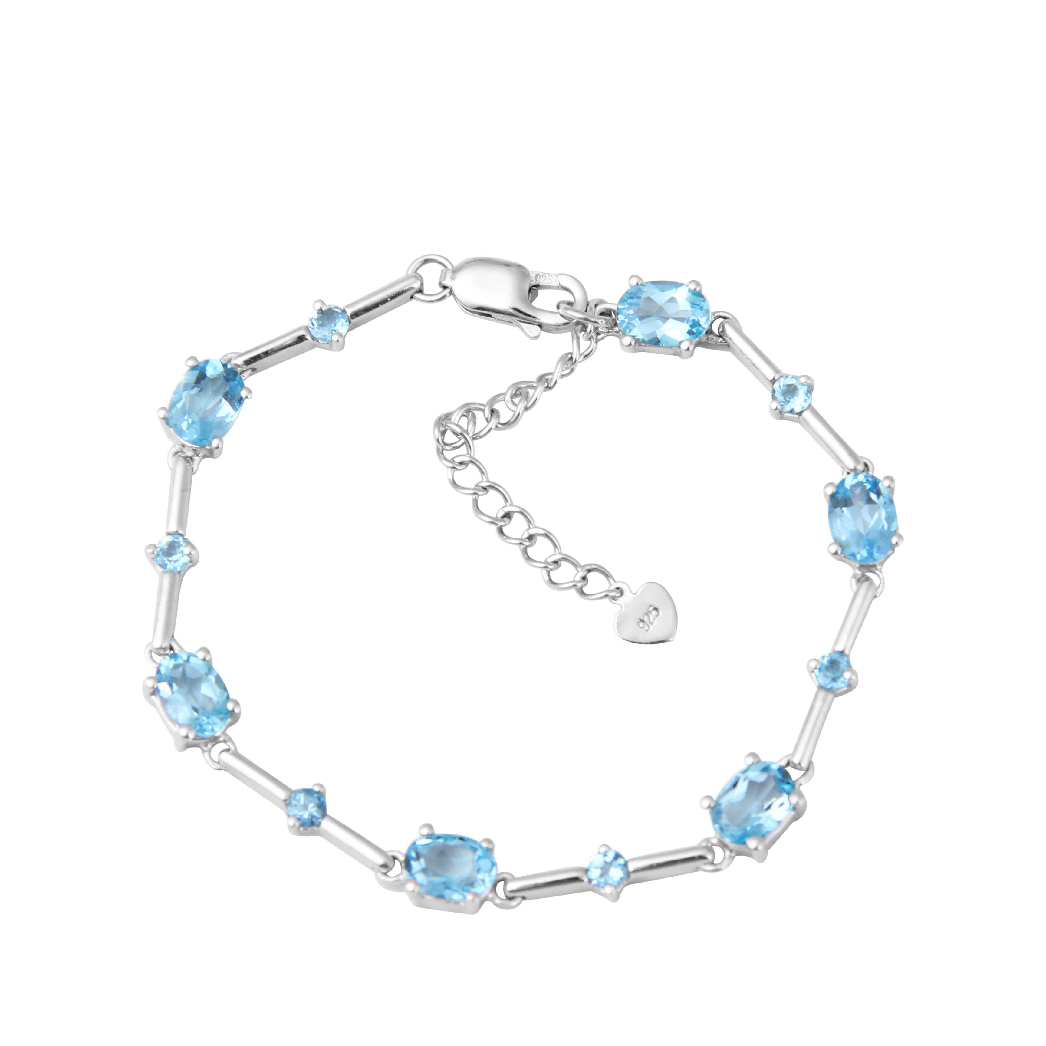 Blue Topaz Bracelet, Faceted Ovals, 925 Silver, ks – Crystal Heart