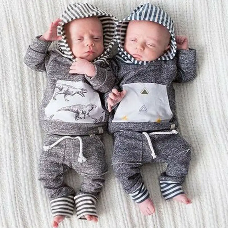 New Autumn Winter Set Newborn Kids Baby Boys Striped Hooded Tops Long Sleeve Sweatshirt Coat Leggings Pants Outfits Set