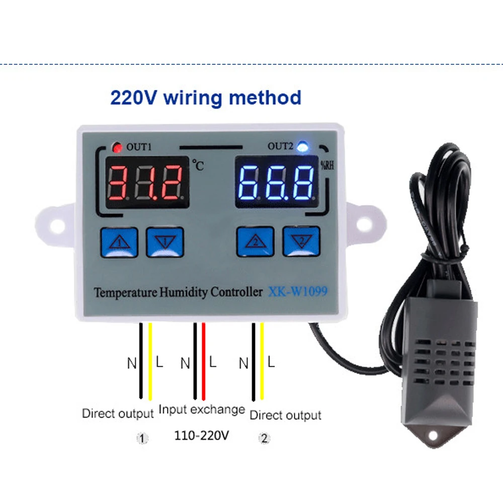 XK W1099 Digitale Temperatuur Vochtigheid Controller Ei Incubator Thermostaat Vochtigheid Controller Regulator Verwarming Koeling Controle