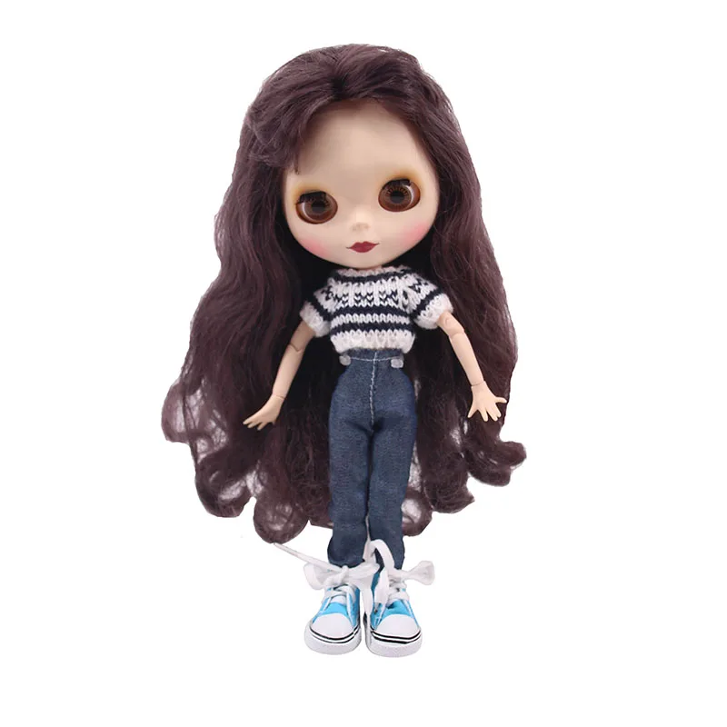 Blyth Doll Clothes Set=Sweater+Jeans,5 Cm Canvas Shoes For Blyth BJD 30 Cm 1/6 Doll Our Generation Birthday Girl's Toy Gifts