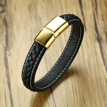 

Punk Charm Stainless Steel Magnetic Buckle Leather Bracelet Man's Personality Women's braclet leather shaker magnetic bracelet