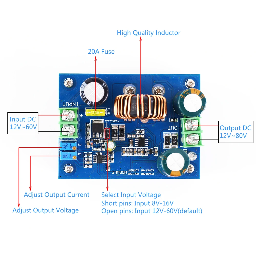 Повышающий преобразователь модуль Boost DC-DC 600W CVCC мощный источник питания Модуль 8 V-60 V-12 V-80 V Поддержка зарядное устройство на солнечной батарее