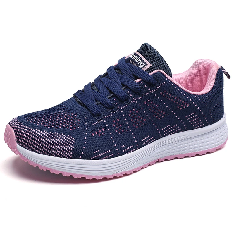 Модная Женская теннисная обувь tenis feminino, спортивная обувь на шнуровке розового цвета, кроссовки, легкие, круглые, с перекрестными ремешками, на плоской подошве, уличные спортивные кроссовки - Цвет: blue shoes35-40