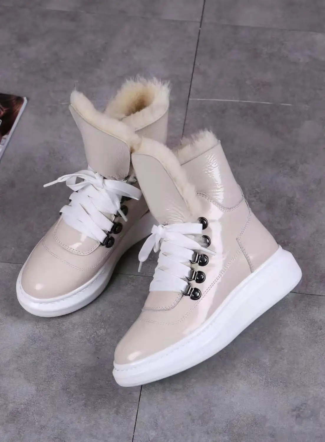 

2019 Women Boots Female Winter Boots Warmer Fur Lace-up Snow Boots Genuine Leather Women's Shoes Fashion Platform Boots