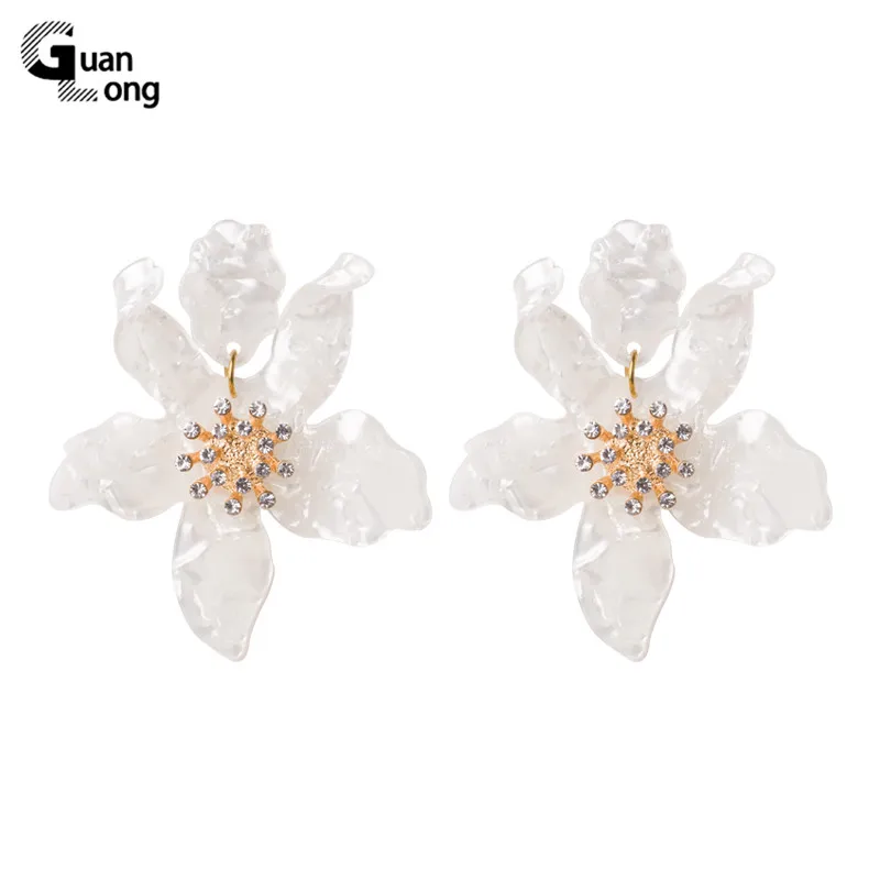 Dangle earrings GuanLong Hot Fashion Big Flowers dangle earrings For Women Bohemian Boho Ethnic Acrylic Cystal Dangle Drop Earrings Ear Jewelry