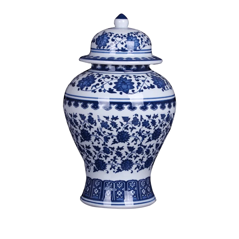 JingdezhenCeramicVaseOrnamentAntiqueBlueAndWhiteCoverJar