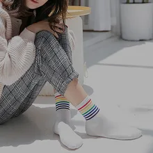 Носки женские зимние новые унисекс хлопковые радужные полосатые носки рождественские Модные skarpetki damskie теплые рождественские# G4