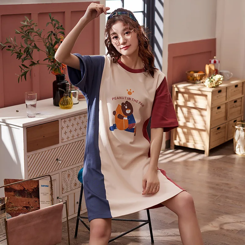 Новое Ночное платье Женская хлопковая домашняя Ночная одежда нижнее белье милый