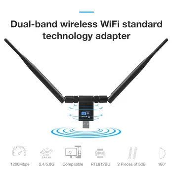 

Wireless Network Card 1200Mbps USB3.0 WiFi Router Signal Receiver Adapter 2.4GHz 5GHz Dual-band High Gain 5dBi Antenna Gigabit