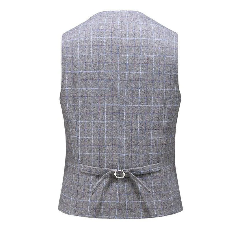 Men's Wool Check Suit Vest Men's Retro Tweed Groom Vest Groomsman Wedding Vest 4
