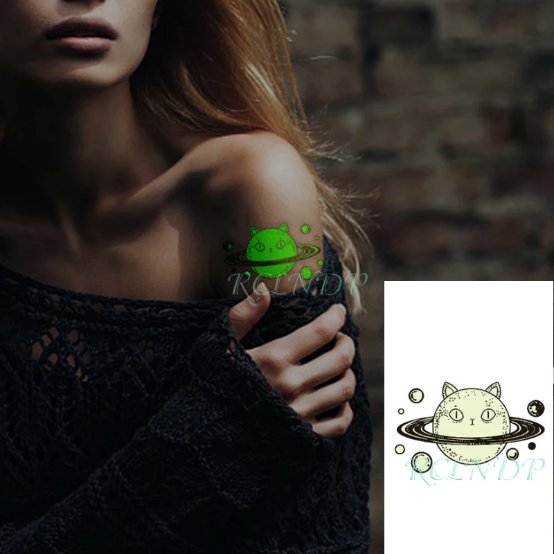 Waterproof Temporary Tattoo Sticker Cartoon Planet Luminous Flash Tatoo Fake Night Glow Glitter Tatto for Kids Women Men