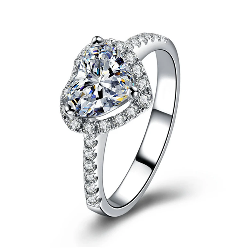 2019 Women Silver Plated Crystal Love Heart Shaped Ring for Wedding Engagement Bridal Jewelry Finger Woman gift | Украшения и