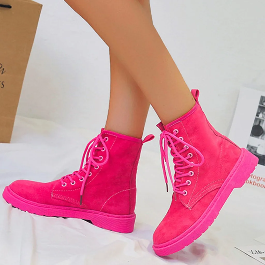 

Women Boots Flock Fashion Shoes Lace Up Marten Sewing Flat Heel Boot Autum Winter Soft Footwear dropshipping #30