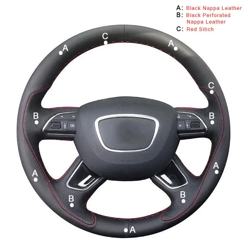 Top Layer Leather Авто оплетка на руль для Audi A3 8V Sportback A4 B8 Avant A6 C7 A8 D4 Q3 8U Q5 8R Q7 4L DIY чехлы на колеса автомобиля - Название цвета: Top Layer Leather