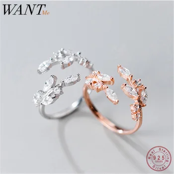 

WANTME Genuine 100% 925 Sterling Silver Opening Adjustable Fashion Luxury Tree Branch Crystal Zircon Ring for Women Fine Jewelry