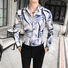 Высококачественная Мужская рубашка с цветочным рисунком с длинным рукавом Новое поступление рубашка платье универсальная уличная мужские повседневные рубашки приталенный смокинг