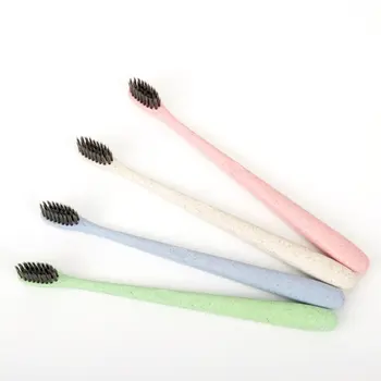 

4pcs Creative Adult Soft Toothbrush Portable Wheat Straw Tooth Cleaning Charcoal Bristle Brush With Travel Storage Case