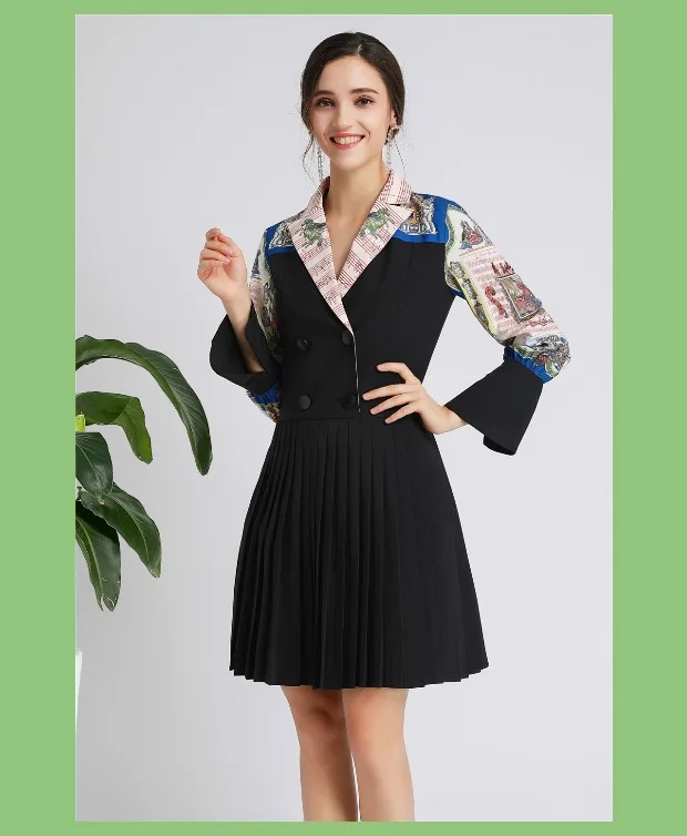 Дизайнерские платья для вечеринок с v-образным вырезом на пуговицах Vestidos Pretos Vestidos de Outono Para Fora Da Flor Elegante Vestido