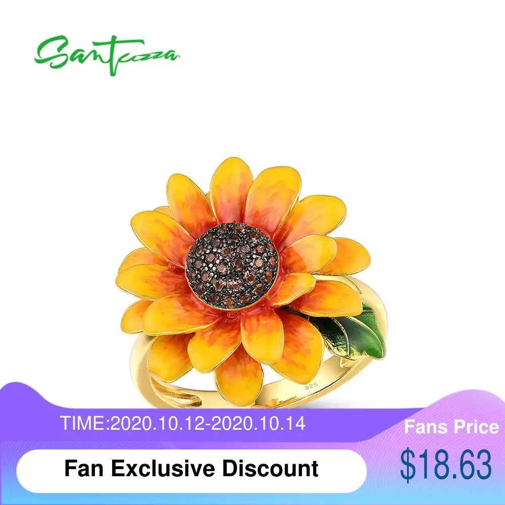 

SANTUZZA Silver Rings For Women Genuine 925 Sterling Silver Gold Color Delicate Sunflower Trendy Fine Jewelry Handmade Enamel