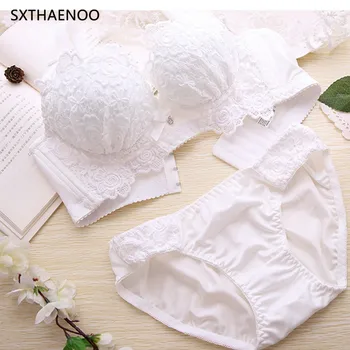 

SXTHAENOO Sexy Lace No-Ring Sexy Small Chest Gathering Bra Set Lace Lingerie Collection Underwear Top Bra Sexy Bra Set