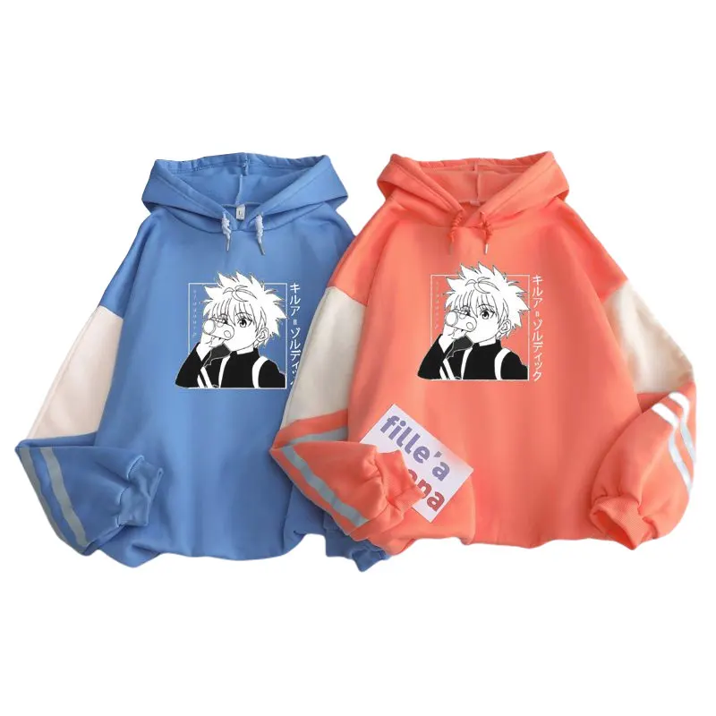 

Аниме женские пуловеры с капюшоном Killua Zoldyck Hisoka Akatsuki Уличная одежда Контрастные цвета сращивание Kawaii y2k Толстовки Женская одежда