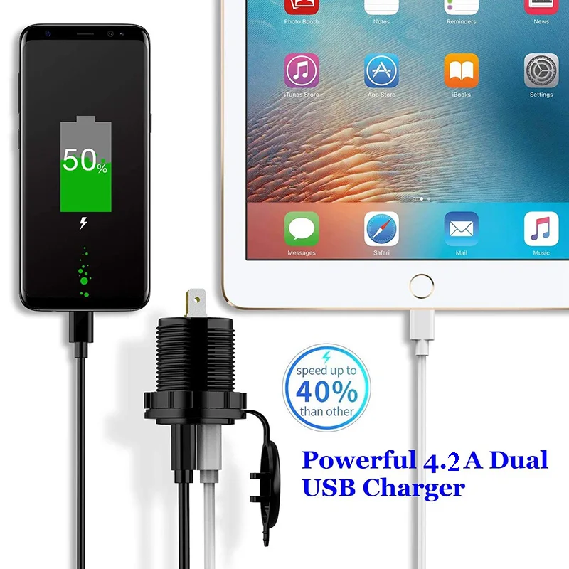 Зарядное устройство с двумя USB портами и светодиодным индикатором 12 В 4 2