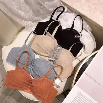 

pure color Girl Sweet Lolita lace seamless thicken Push Up Bra & Panties Sets Small Fresh Sexy Cute Bow Underwear Set Lingerie