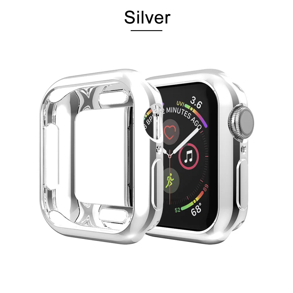 Silver 360 Тонкий чехол для часов Apple Watch, чехол 5, 4, 3, 2, 1, 42 мм, 38 мм, мягкий прозрачный ТПУ защитный экран для iWatch 5, 4, 44, мм, 40 мм - Цвет: Silver
