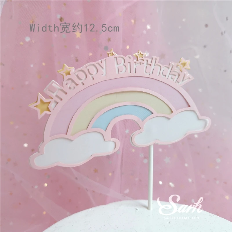 2pc pink rainbow Платье, сумка, украшение в виде кролика, морковный венок, Hairball, арка, топперы для торта, день рождения, вечеринка для детей, подарок для выпечки, любовь - Color: 2pc pink rainbow