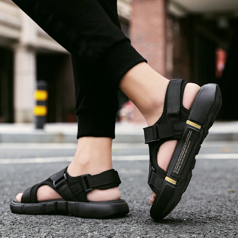 Sandalias de plataforma para hombre, zapatos negros de Gladiador, zapatillas de verano, de 2020 - AliExpress Calzado